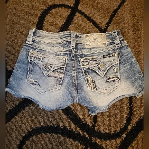 Miss Me Light Blue Jean Shorts with Embellished Sides - Picture 2 of 5